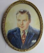 Miniature Portrait bust of a Gentleman c.1940, oval watercolour H8.