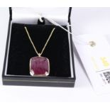 Rose cut ruby pendant in 9ct rub-over setting on hallmarked 18ct gold chain, ruby approx 16.