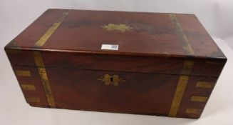 Large Victorian brass inlaid mahogany writing slope W50cm Condition Report <a