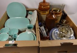 Poole pottery dinner ware other china stoneware and silver plate in two boxes Condition