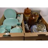 Poole pottery dinner ware other china stoneware and silver plate in two boxes Condition