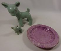 Two Bourne Denby Lambs and a studio pottery plate with impressed mark to base Condition