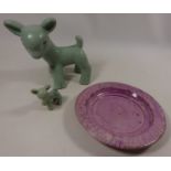Two Bourne Denby Lambs and a studio pottery plate with impressed mark to base Condition