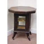 Early 20th century mahogany octagonal bijouterie cabinet centre table, D69cm,