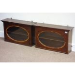 Pair Edwardian mahogany wall hanging display cabinets enclosed by single door with oval window