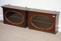 Pair Edwardian mahogany wall hanging display cabinets enclosed by single door with oval window