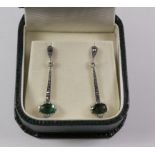 Pair of green tourmaline and marcasite drop ear-rings stamped 925 Condition Report