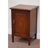 Edwardian mahogany inlaid bedside cabinet, W56cm, H73cm,