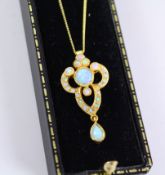 Silver-gilt opal pendant necklace stamped 925 Condition Report <a href='//www.