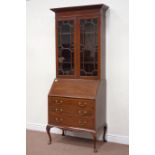 Edwardian bureau bookcase, enclosed by two astragal glazed doors, fall front above three drawers,