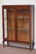 Early 20th century walnut display cabinet, W93cm, H128cm,
