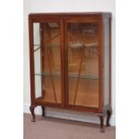 Early 20th century walnut display cabinet, W93cm, H128cm,