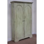 Rajasthan painted teak cupboard enclosed by two arched panelled doors, W115cm, H187cm,