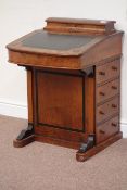 Victorian inlaid figured walnut davenport, sloped hinged top enclosing birdseye maple interior,