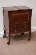 Early 20th century mahogany work box trolley, two hinged doors enclosing storage well,