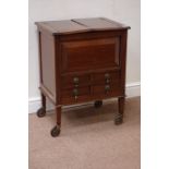 Early 20th century mahogany work box trolley, two hinged doors enclosing storage well,