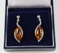 Pair Baltic amber pendant ear-rings stamped 925 Condition Report <a href='//www.