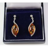 Pair Baltic amber pendant ear-rings stamped 925 Condition Report <a href='//www.