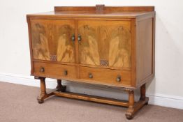 Vintage retro mid 20th century walnut sideboard, two cupboards and two drawers, W122cm, H104cm,