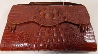 Clothing & Accessories - Early 20th Century crocodile skin handbag with leather lined strap and