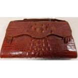 Clothing & Accessories - Early 20th Century crocodile skin handbag with leather lined strap and