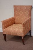 Edwardian armchair upholstered in pale gold damask fabric,