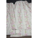 Two pairs stylised rose flower patterned curtains, thermal lined, W250cm,