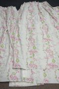 Two pairs stylised rose flower patterned curtains, thermal lined, W250cm,