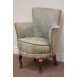 Early 20th century walnut framed upholstered tub shaped armchair Condition Report