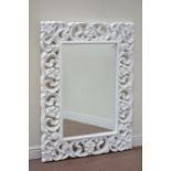 Large ornate gloss white rectangular wall mirror,