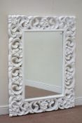 Large ornate gloss white rectangular wall mirror,