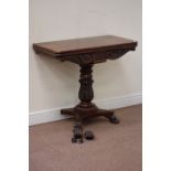 Early Victorian mahogany tea table, rounded rectangular foldover top,