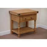 Waxed pine single drawer dresser raised on potboard base, W80cm, H81cm,