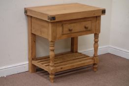 Waxed pine single drawer dresser raised on potboard base, W80cm, H81cm,