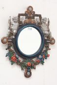 Victorian cast iron 'Welcome Thrice Welcome' wall hanging mirror,