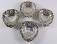 Four Victorian hallmarked silver heart shaped bon-bon dishes Condition Report