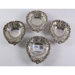 Four Victorian hallmarked silver heart shaped bon-bon dishes Condition Report