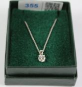 Single stone brilliant cut diamond white gold pendant necklace hallmarked 18ct (diamond approx 0.