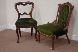 Victorian carved walnut nursing chair and a Victorian mahogany side chair carved shaped top rail,