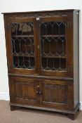 Medium oak lead glazed display cabinet, with double cupboard below, W95cm, H1345cm,