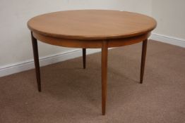 G-Plan circular teak dining table with leaf, D121cm,