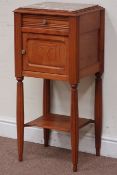 20th century French walnut bedside cabinet, inset marble top, W38cm, H85cm,