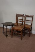 Three 19th century oak chairs and a barley twist occasional table Condition Report