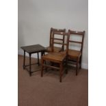 Three 19th century oak chairs and a barley twist occasional table Condition Report