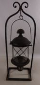 Wrought metal hanging lantern with stand, H64cm Condition Report <a href='//www.