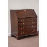 Late 18th century oak fall front bureau, fitted interior, four graduating drawers,