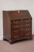Late 18th century oak fall front bureau, fitted interior, four graduating drawers,