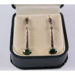 Pair green tourmaline and marcasite drop ear-rings stamped 925 Condition Report