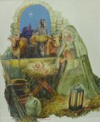 The Nativity, watercolour highlighted with white signed W.
