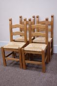 Set four beech farmhouse style ladder back dining chairs with rush seats Condition Report
